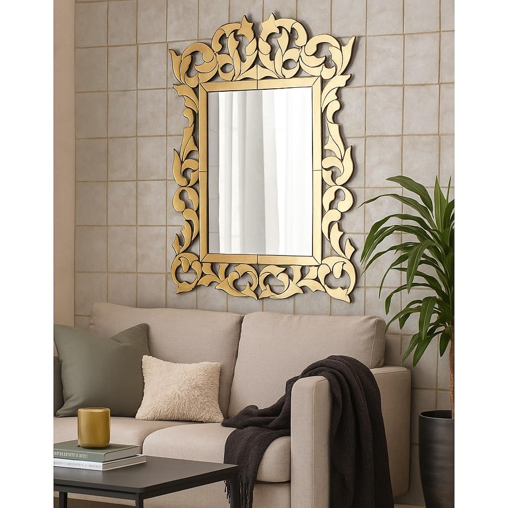 VENETIAN IMAGE Gold Ornate Wall Mirror for Living Room Decor Luxury Large Decorative Mirror Frame, Modern Classic Home Accent Large