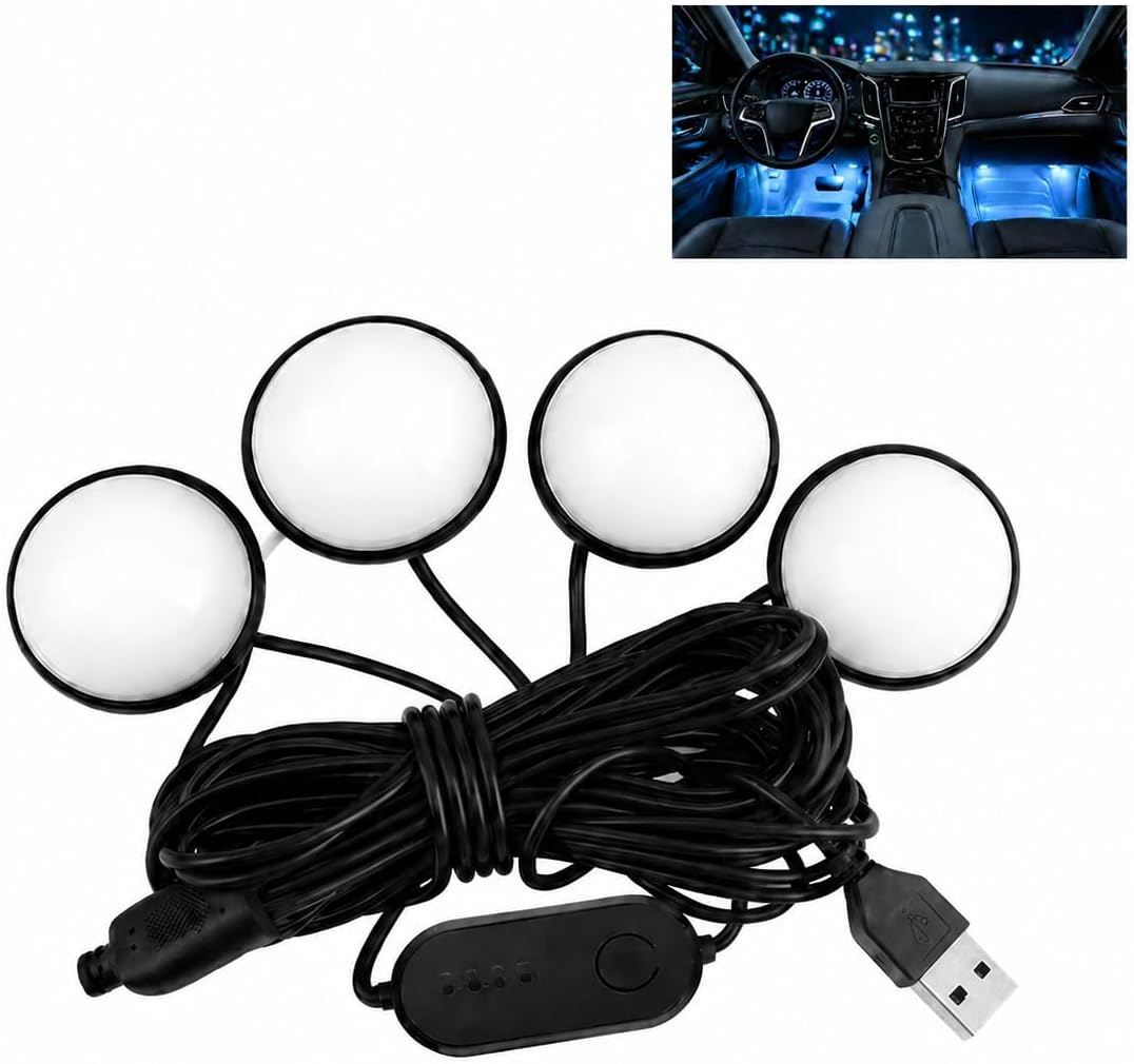 Car LED Interior Lights,4 Pack USB Ambient Footwell Lighting Kit for Cars Trucks SUVs, Plug and Play Under Dash LED Lights for Vehicle Interior Decoration Accessories,Pink