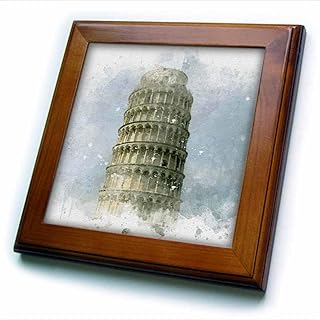 8x8 Framed Tile - Image Of Watercolor Of The Leaning Tower Of Pisa Italy Impressionist Mixed Media Art