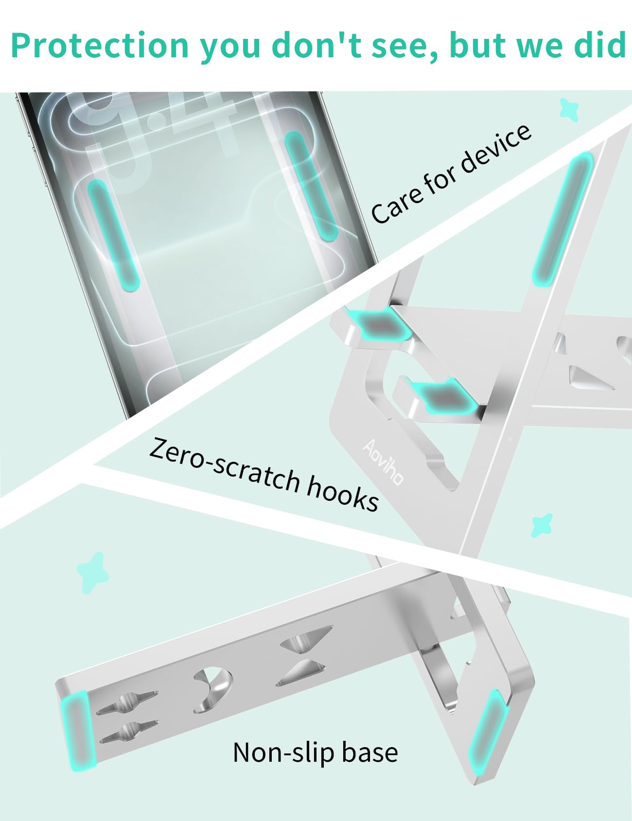 Aoviho Soporte portátil para teléfono para escritorio, ajustable y plegable, soporte de aluminio para teléfono, accesorios de escritorio de oficina, se adapta a todos los dispositivos de 3.7 a 7