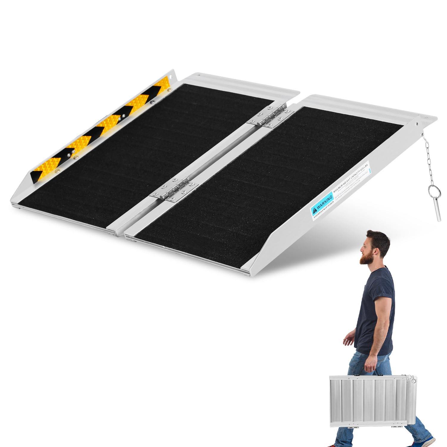 Rampa portátil para silla de ruedas de 61 cm, de aluminio, antideslizante, soporta hasta 270 kg, rampa de acceso móvil plegable, adecuada para escaleras, escalones, umbrales de puertas y más