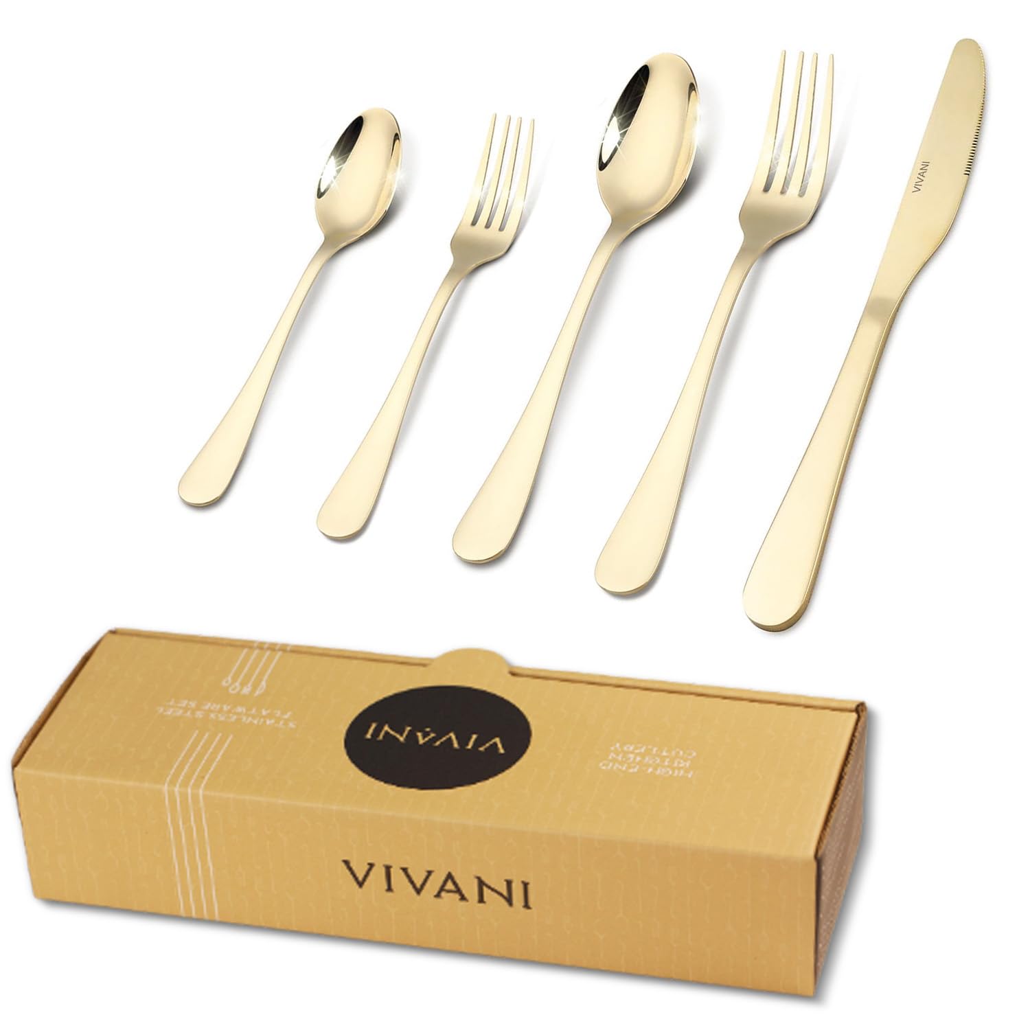 VIVANI 40-Piece Champagne Gold Silverware Set