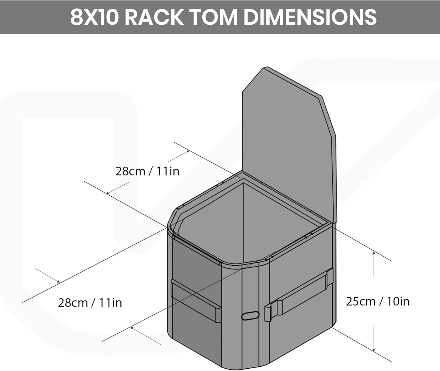 Gruv Gear VELOC Rack Tom Drum Bag/Case for Working Drummers. Features a Rugged ABS Shell Bottom, Adjustable Strap, Water-Repellent Tough Nylon Fabric & Patented Dual-Opening Design - 8x10" - Black