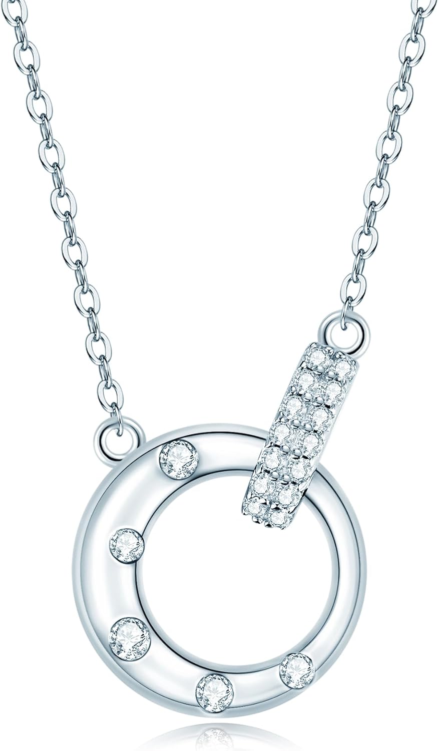 AINUOSHI Moissanite Necklace for Women, Infinity Mobius Pendant Necklace for Women, Sterling Silver Interlocked Circles Necklace with Triple Adjustable Chain, Valentine Anniversary Birthday Gift