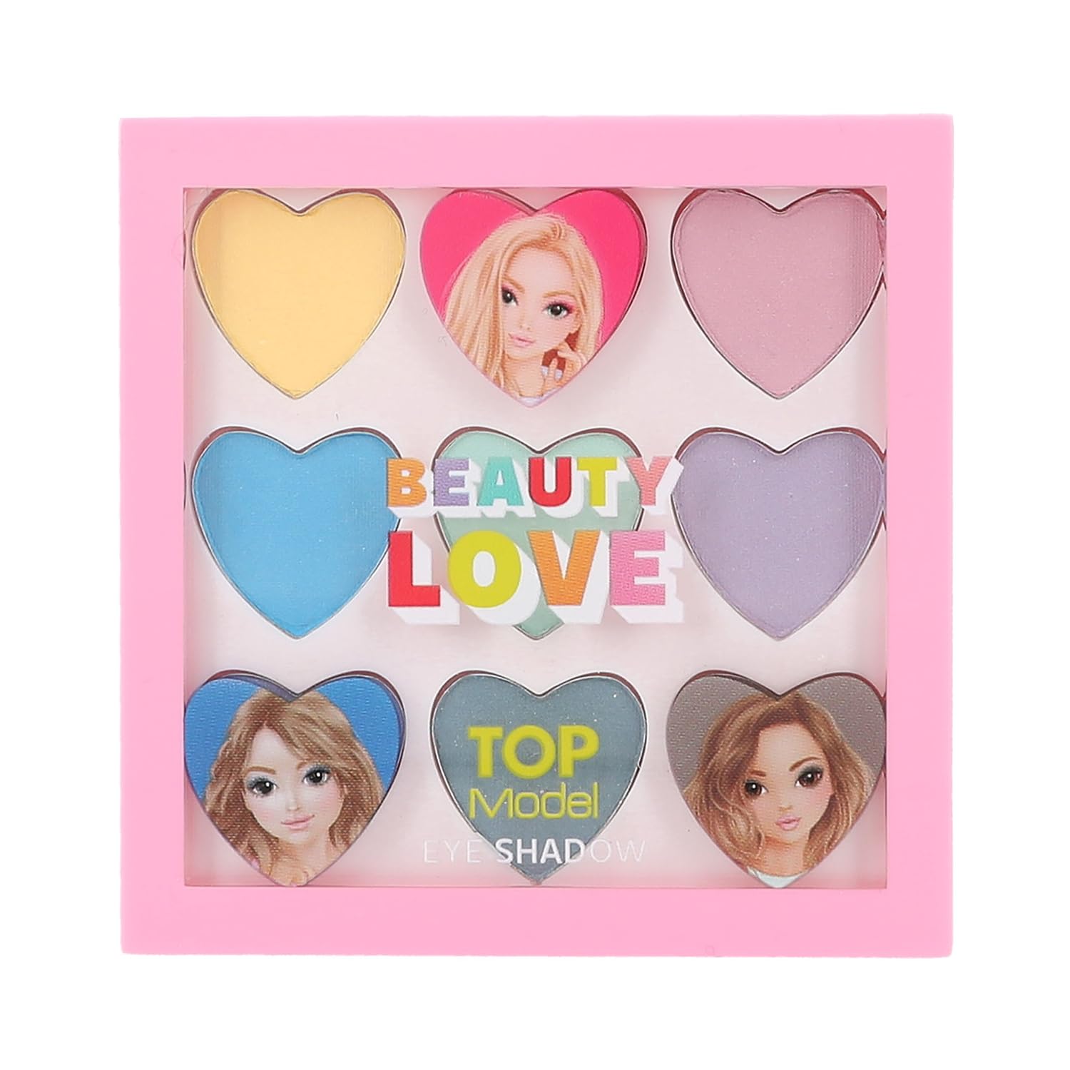 Depesche 12813 TOPModel Beauty and Me-Paleta de Sombras de Ojos con 9 Colores fríos, en Estuche Rosa con Motivo de Modelo, Multicolor