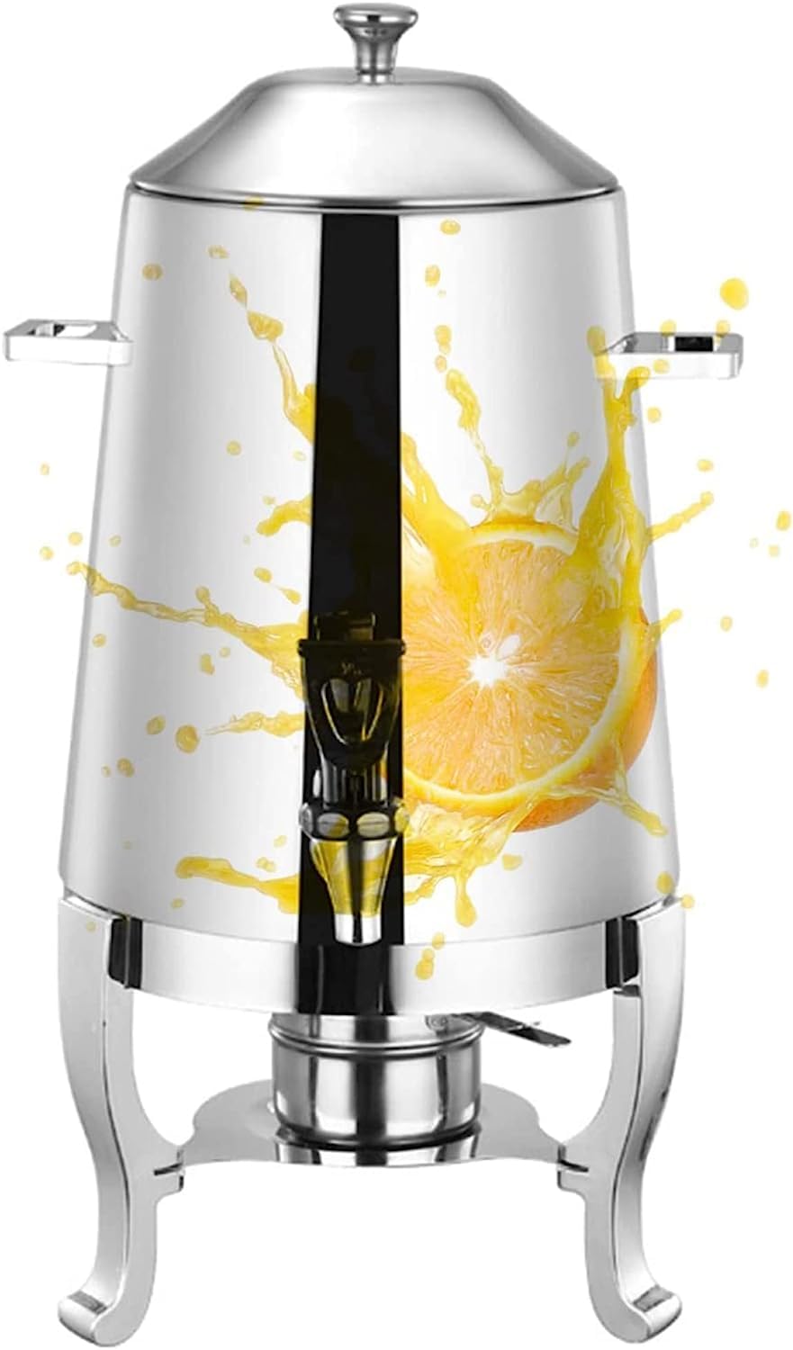 ELGADO 13L/3.5 Gallon Stainless Steel Chrome Accents Finish Hot Beverage Dispenser with Mini Burner Stove to Keep Warm Drink Container for Buffet, Restaurant (Color : Silvery)