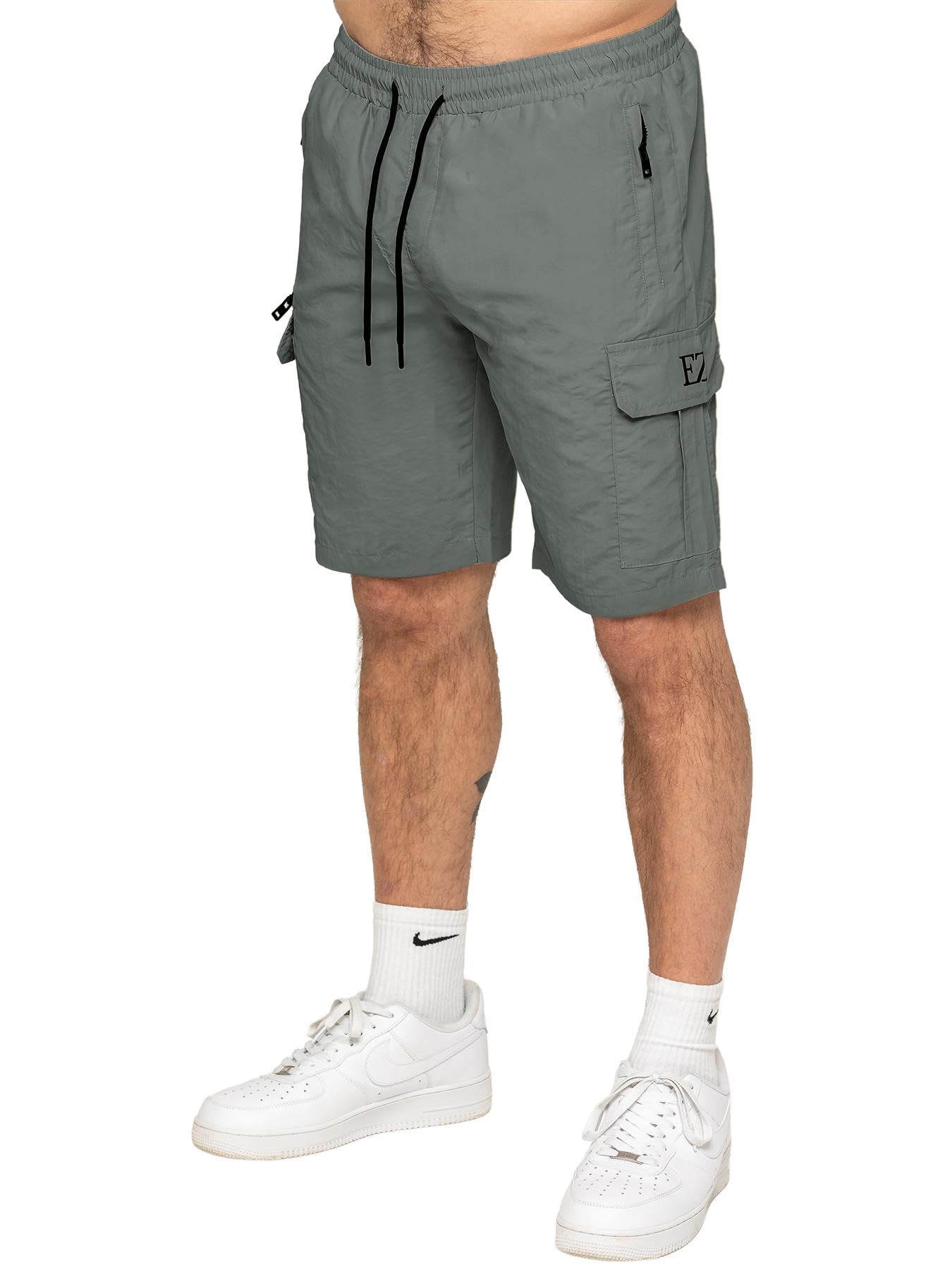 989Zé Enzo Men's Grey Cargo Hiking Shorts Outdoor Lightweight Golf Casual Elasticated Waist Combat Half Pants Ezs668_shorts L