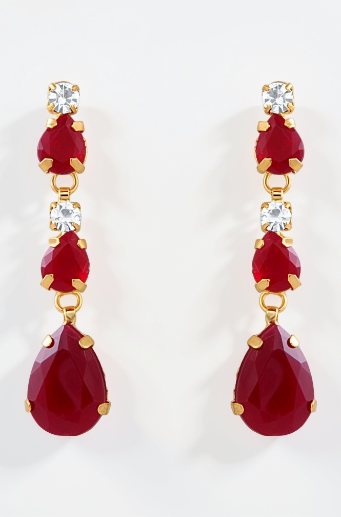 Gold Plated Charismatic Dangler Earrings with Ruby and Crystal For Women and Girls ER2193114G