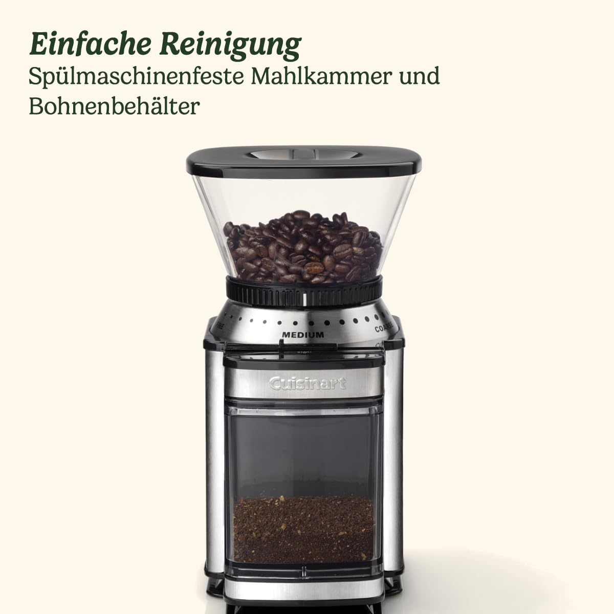 Cuisinart Kaffeemühle | Kaffeemühle für zu Hause | 4-18 Tassen | 18 Mahlgradeinstellungen | verschiedene Brühstärken - Espresso, Cold Brew, Latte, Cappuccino | spülmaschinenfest | einfach zu bedienen
