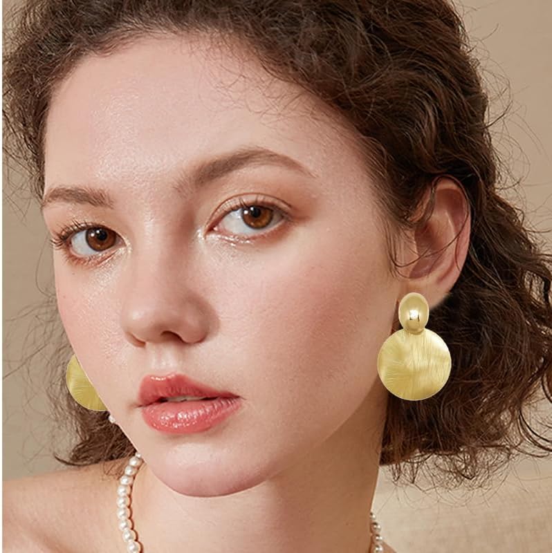 ONLYJUMP Gold Disc Earrings for Women Exaggerated Texture Disc Earrings Lightweight Circle Disc Geometric Flat Brushed Earrings Fashion Minimalist Round Disc Dangle Earrings Boho Statement Jewelry Gifts - Image 2