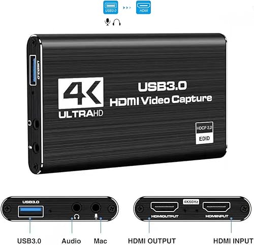 Miniatura 2 de Capture Card, Joaiachy 4K Audio Video Capture Card USB3.0 HDMI Capture Card with Loop Out 1080p 60fps Video Recorder for Game Recording, Live