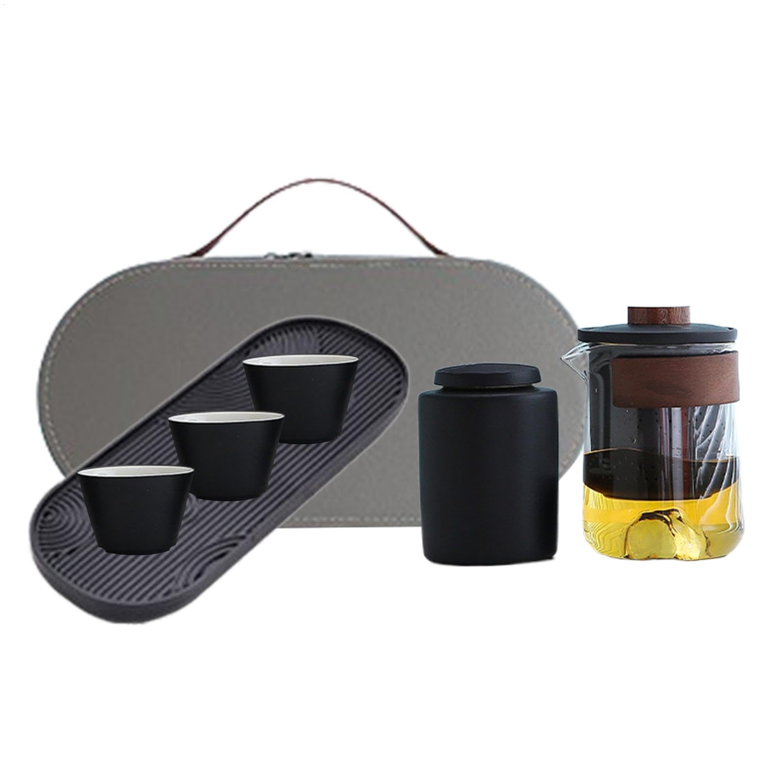 Juego de Té de Viaje con de - Juego de Té Resistente al Calor, Juego de Té | Compacto Portátil Con, Colador De Té, Bandeja De Té, 3 Tazas Y Bolsa De Almacenamiento Para Acampar