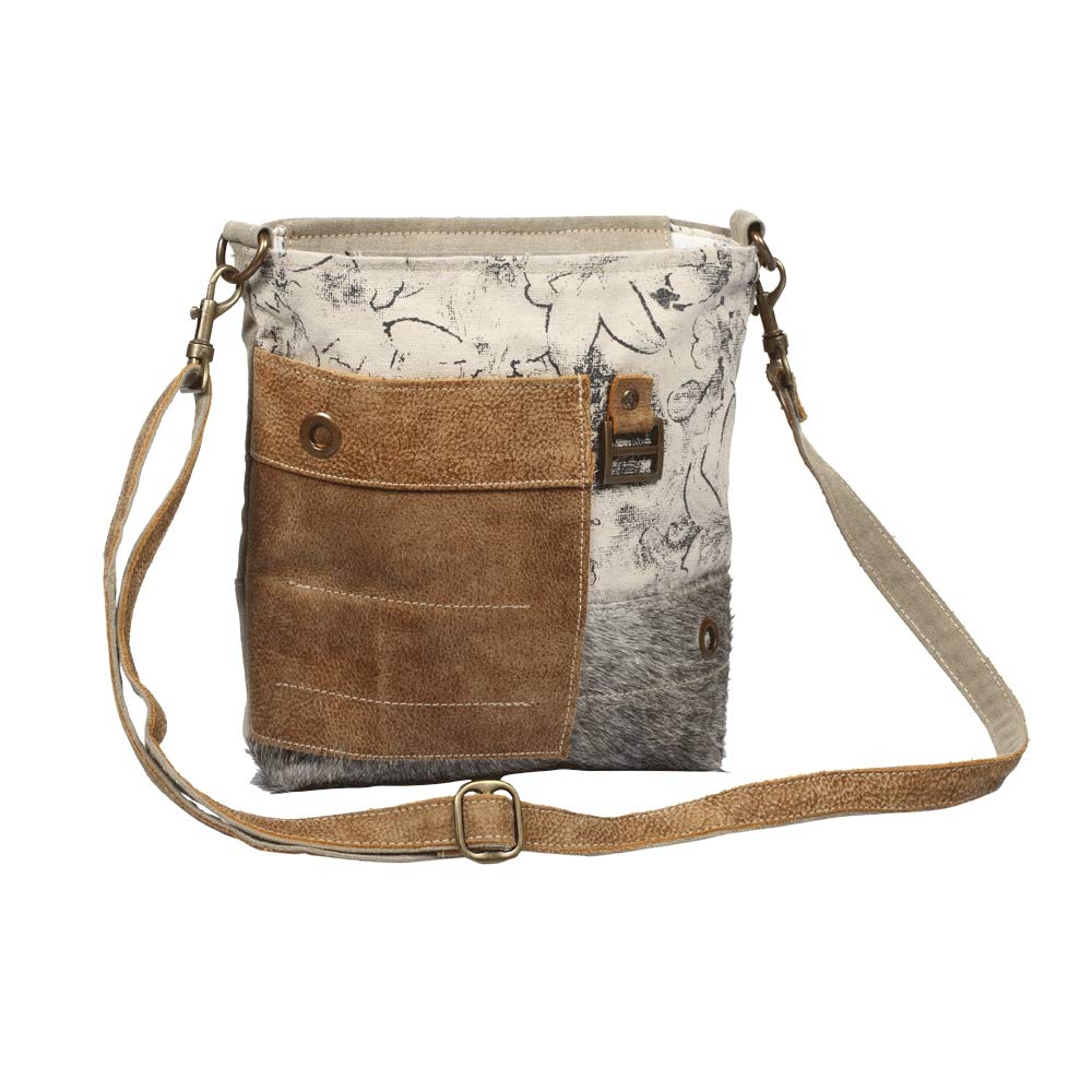 Myra Bag Babble Upcycled Canvas & Leather Shoulder Bag S-1313, Brown, One Size