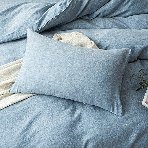 Lausonhouse Linen Sheet Set,Luxurious 100% Pure French Linen Sheet Set, Deep Pocket,4 Pieces Bedding Set - King Chambray Blue