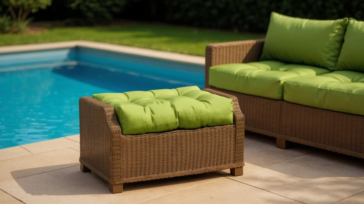 RSH DECOR: Tufted Ottoman Cushion | 24" x 23" x 4" | Sunbrella Performance Fabric | Water-Resistant | Outdoor Replacement Cushion for Patio Furniture | Canvas Macaw Green | Made in USA