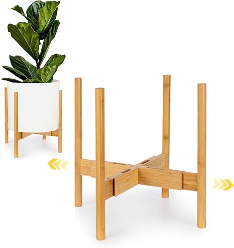 Miniatura 10 de Fox & Fern Soporte Grande Ajustable para Plantas de Interior — 11 a 15 Pulgadas, Soporte Premium de Bambú Estilo Moderno de Mediados del Siglo
