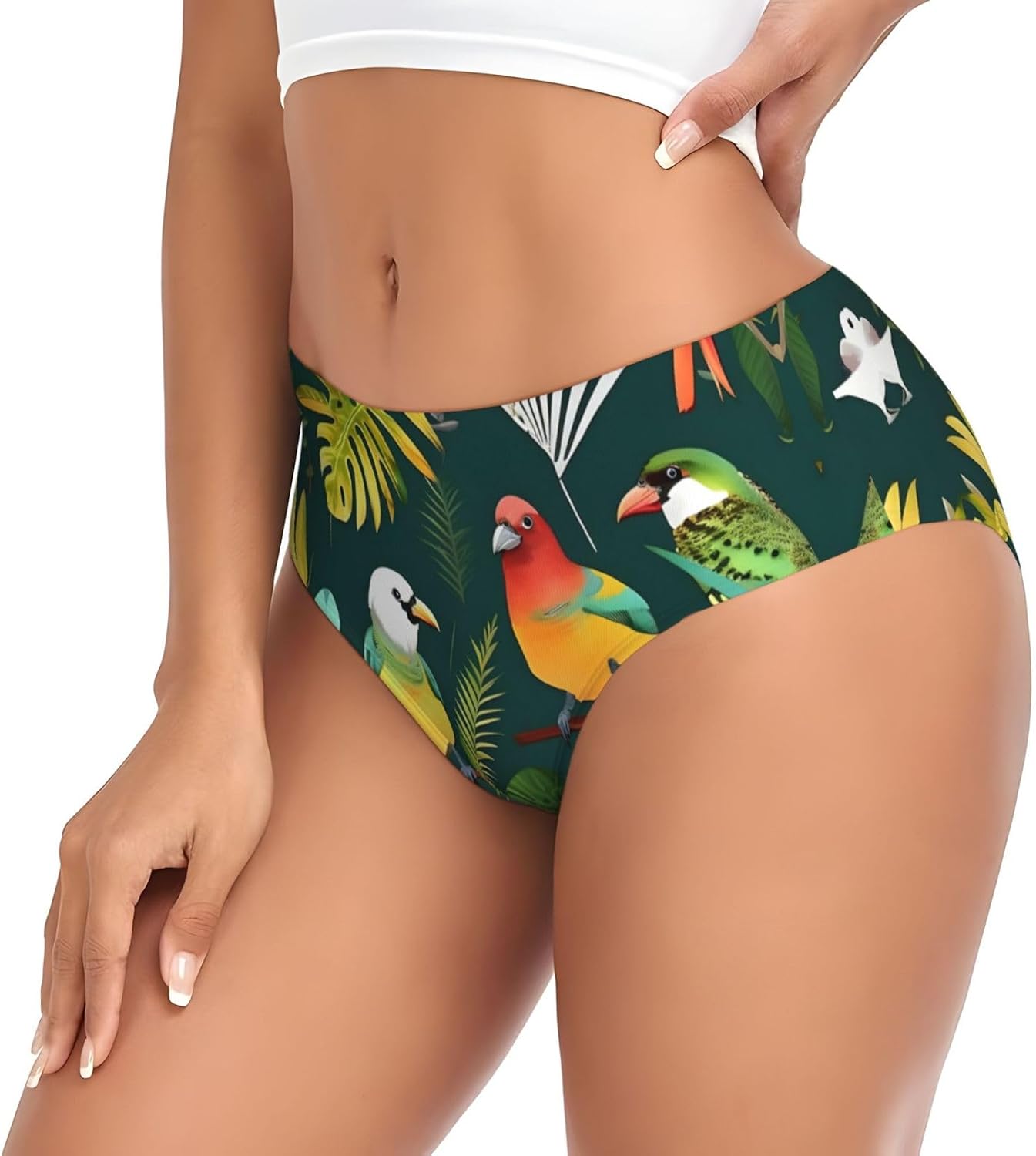 Tropical Birds And Plant Leaf Print Womens High Waist Underwear Soft Underwear Super Stretchy Briefs