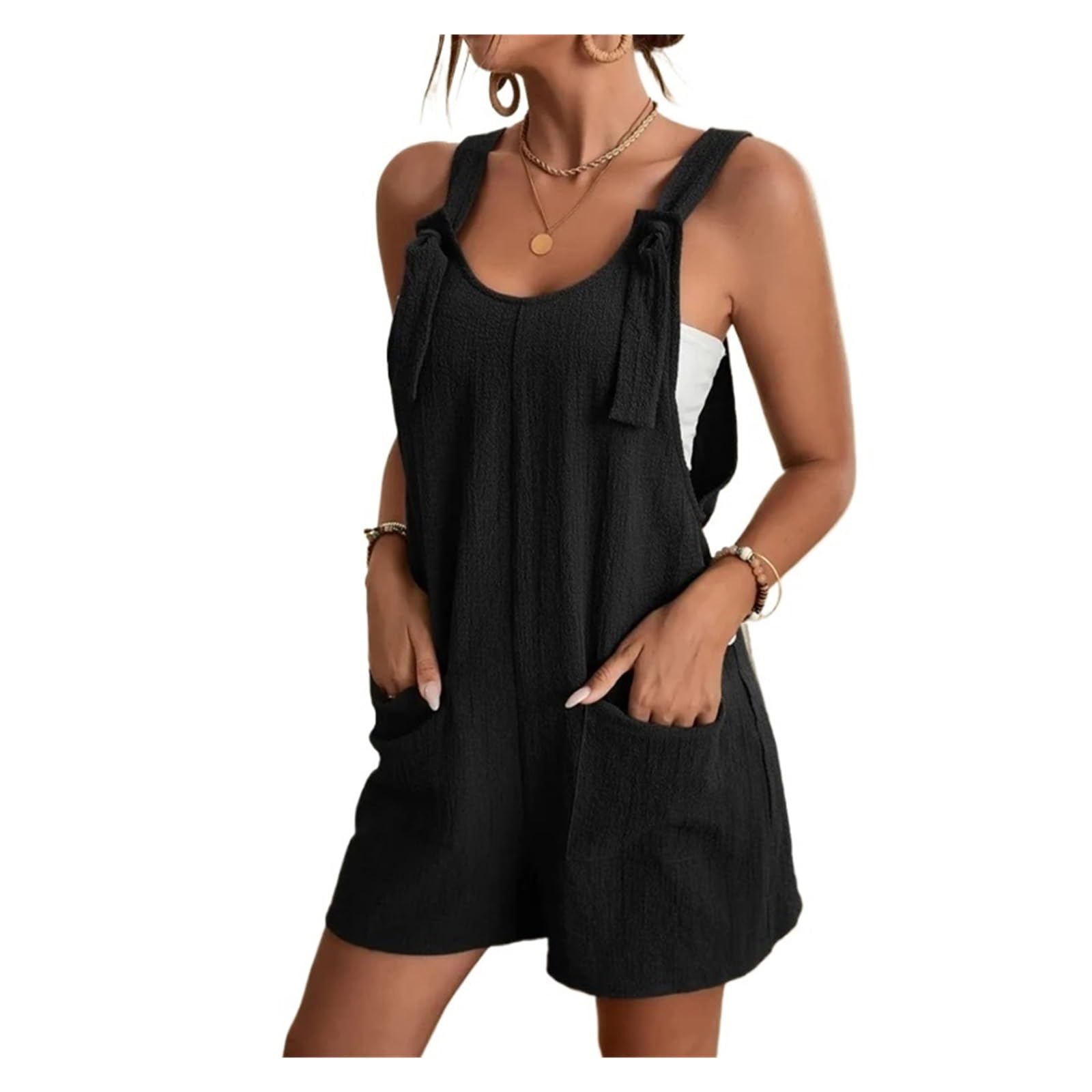RRYPBOVG Jumpsuits For Women Summer Women's Jumpsuit Overalls Sleeveless Loose Romper(Black,1XL)