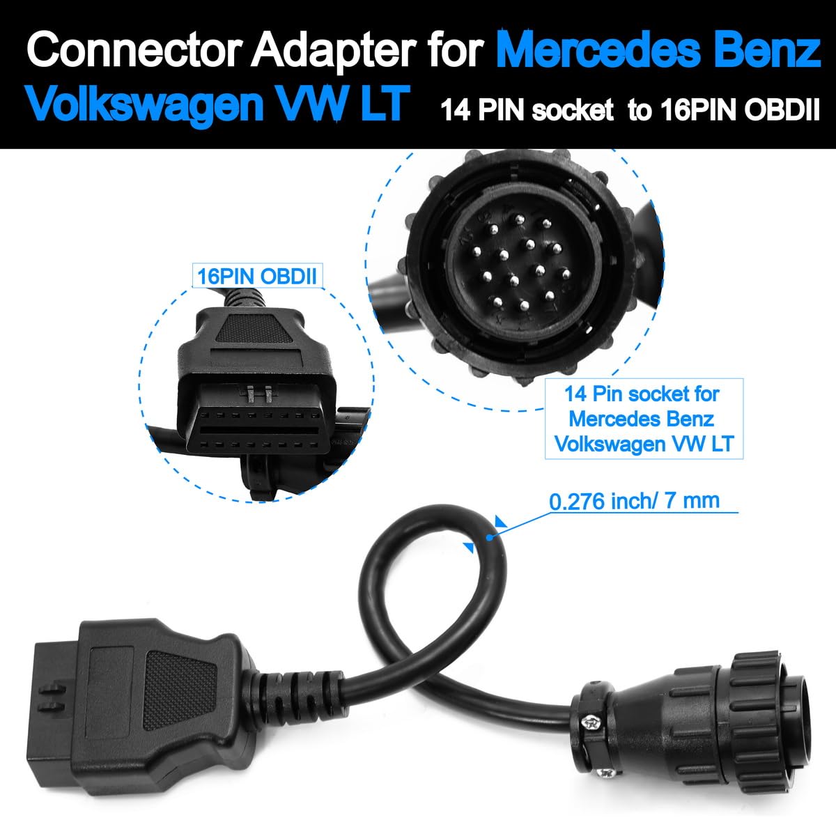 OBD2 Adapter Cable Compatible 14 Pin to 16 Pin for Mercedes Benz Volkswagen VW LT image 3