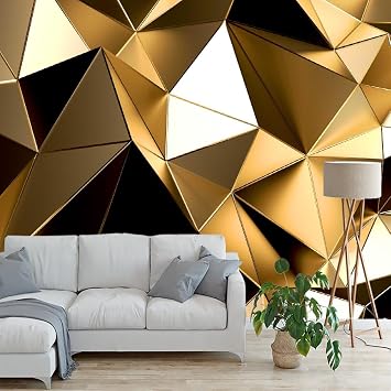 Luxury Gold Removable Large 3D Wall Murals, Solid Geometry Living Room Peel and Stick Self Adhesive Wallpapers,for Bedroom Dining Room Home Decor Office,144" W x 100" H-PVC