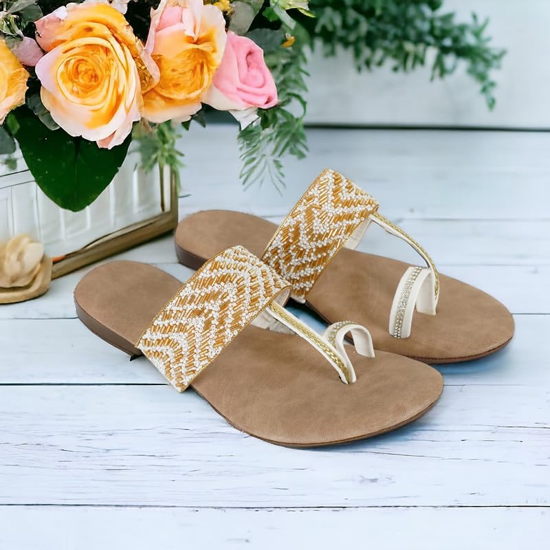 Image of DFR Flip Flops for Women Daily Use Comfortable Ethnic Embroidered Girls Slippers flipflops chappals