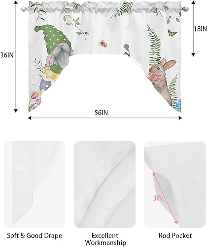 Miniatura 6 de Jolunifun Cortinas de cocina con cenefa de Pascua, cenefa con bolsillo para barra, paneles de cortina para dormitorio, sala de estar, baño,