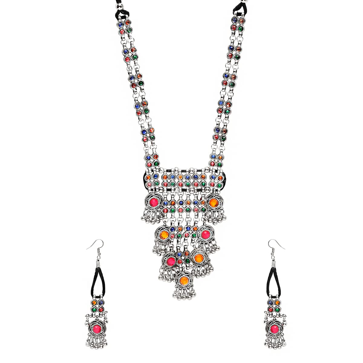 Yellow Chimes Jewellery Set for Women and Girls Traditional Silver Oxidised Jewellery Set Multicolor Silver Oxidised Necklace Set | Birthday Gift For Girls and Women Anniversary Gift for Wife (B0BDZPPBHR) Amazon Price History, Amazon Price Tracker