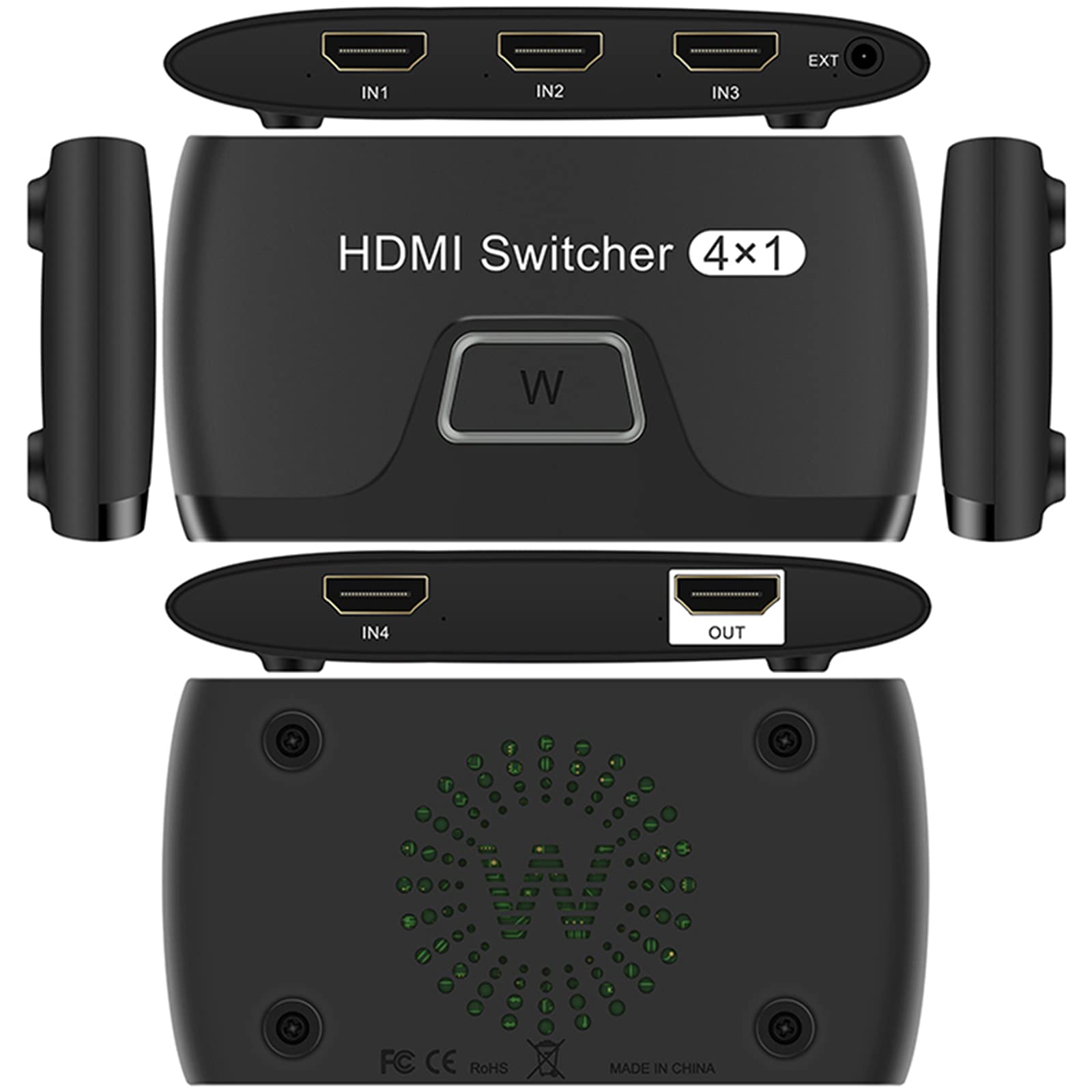 4K 30Hz 4x1 HDMI Switch, 4 Port Auto HDMI Switch Box with IR Remote,Support 4Kx2K 3D 1080P,4 in 1 Out HDMI Switch Switcher Selector for Xbox360/PS4/PS3/Roku/to TV Projector