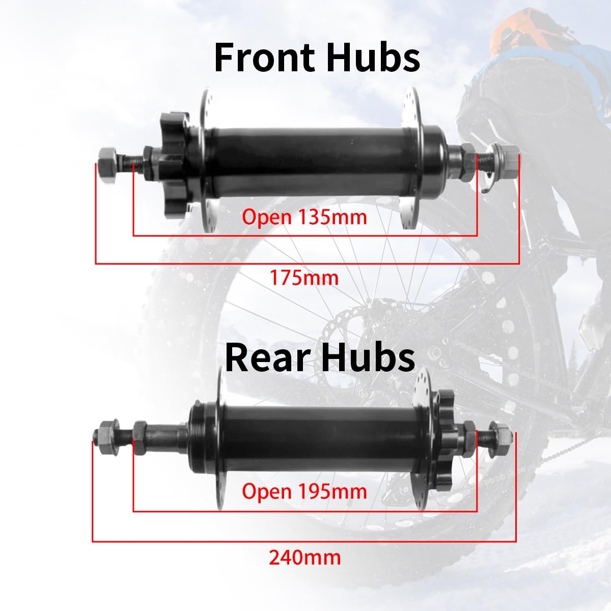 Set di Ruote per Bici da Neve 20/24/26"X 4.0" Pneumatici Larghi Anteriori e Posteriori Freno a Disco Set di Ruote da Spiaggia Cerchi in Lega di Alluminio Mozzi 36H Raggi 14G QR 135