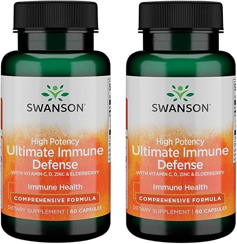 Swanson Defensa inmunológica definitiva de alta potencia con C, D, zinc y saúco, 60 cápsulas, paquete de 2