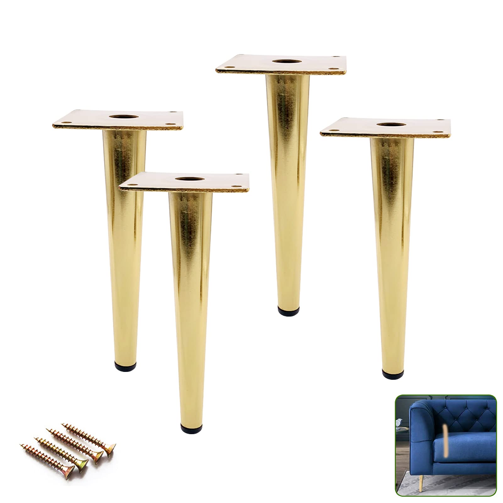 Furniture Legs, 4 Pack 110x55mm - Carbon Steel L-shaped Furniture Feet for Sofa Bedside Table TV Cabinet (Gold