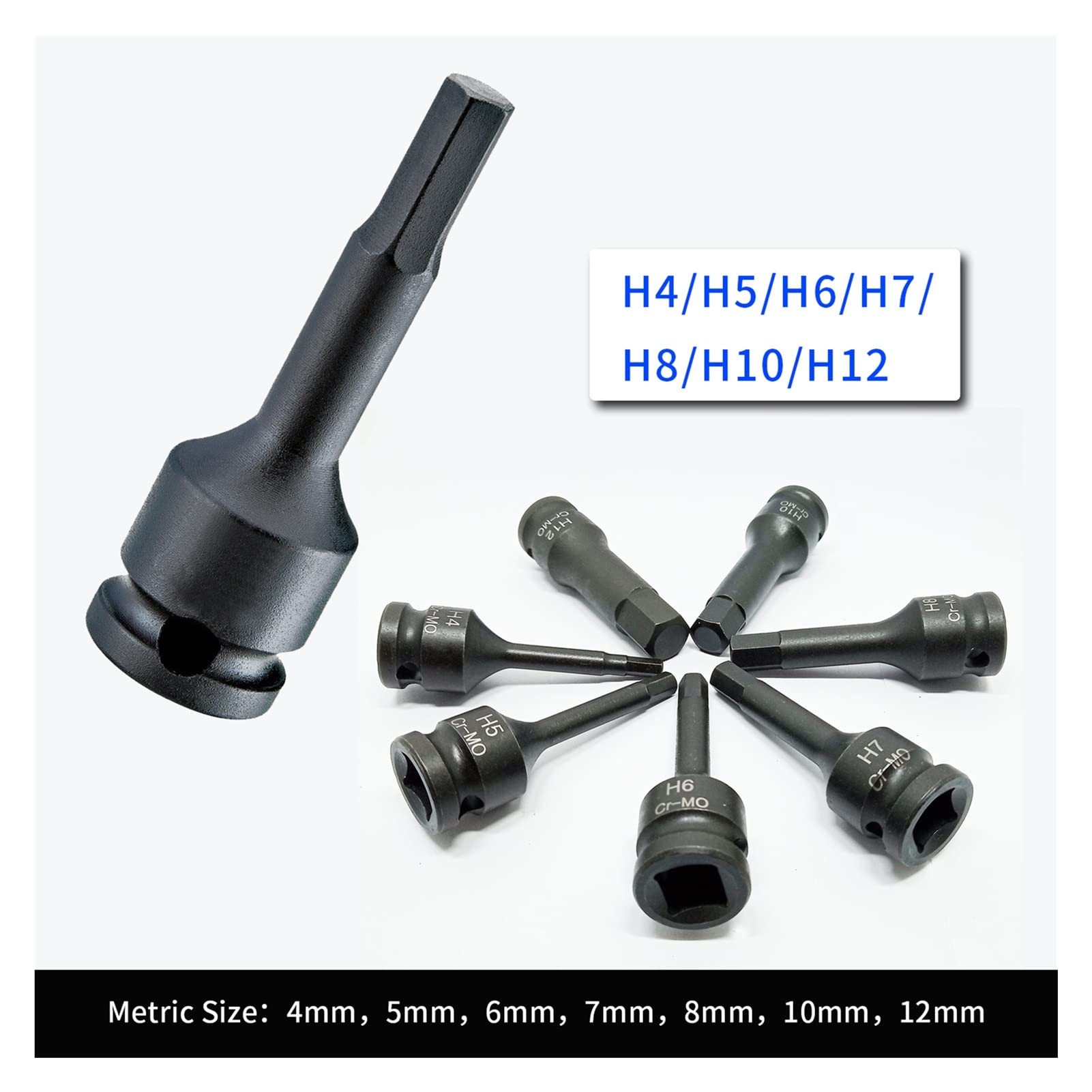Set di presa a punta esagonale IX 7pc H4 H5 H6 H7 H8 H10 H12 Allen Keys Cacciavite Bit Bit Socket Strumenti da 3/8 "Drive quadrata wanglan