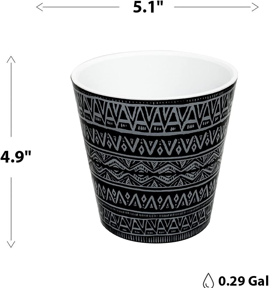 Gardenera ALEANA Planter - Deco - 5.1 Inch & 6.3 Inch Flower Pots in Ethno: Black/White (Set of 2)