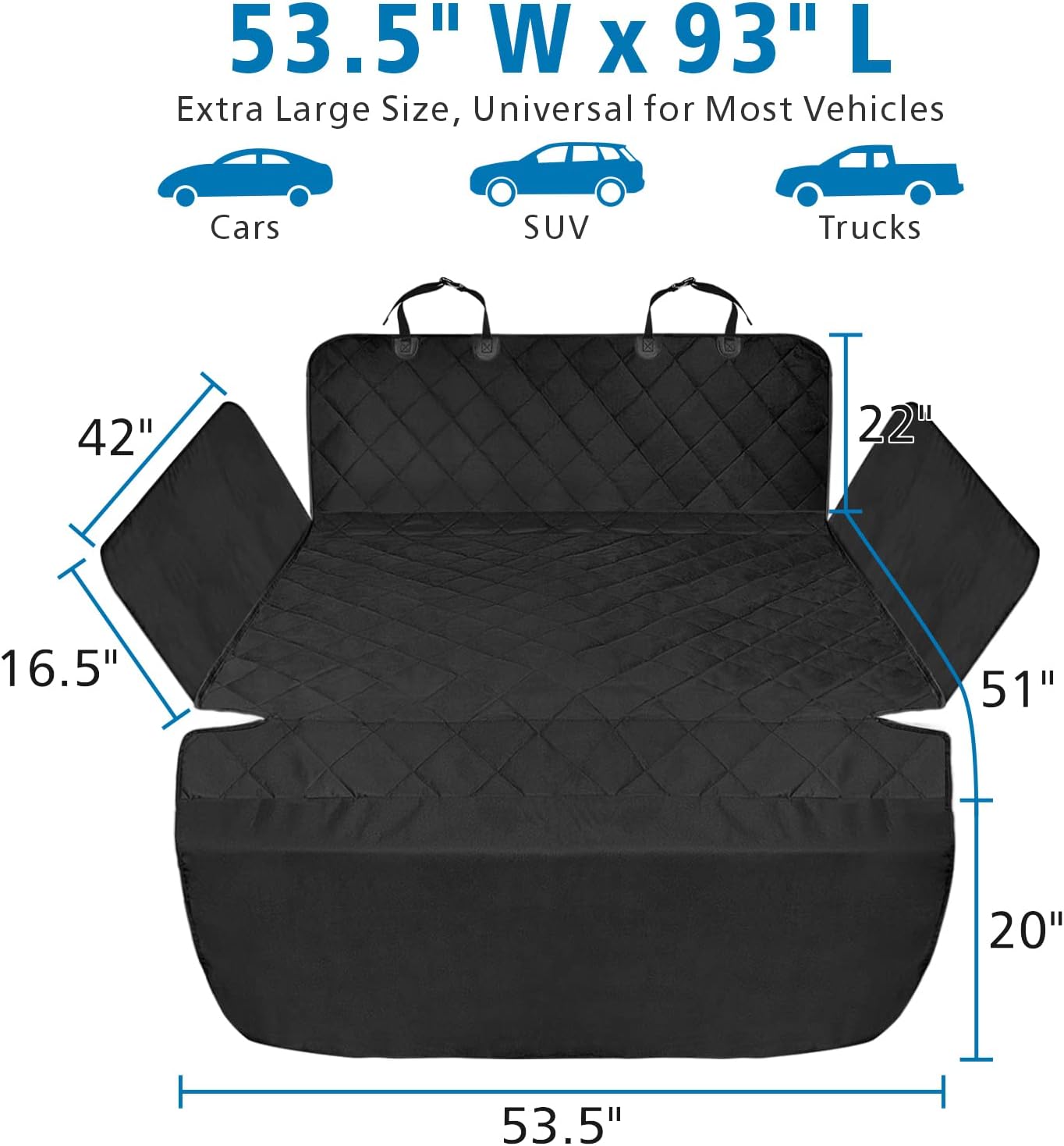 FunniPets Cargo Liner for SUV, Water-Resistant Dog Cargo Cover with Side Walls Protector and Bumper Flap, Non-Slip Backing, Quilted Pet Seat Cover, Large Size Universal Fit for Big Dogs, Black