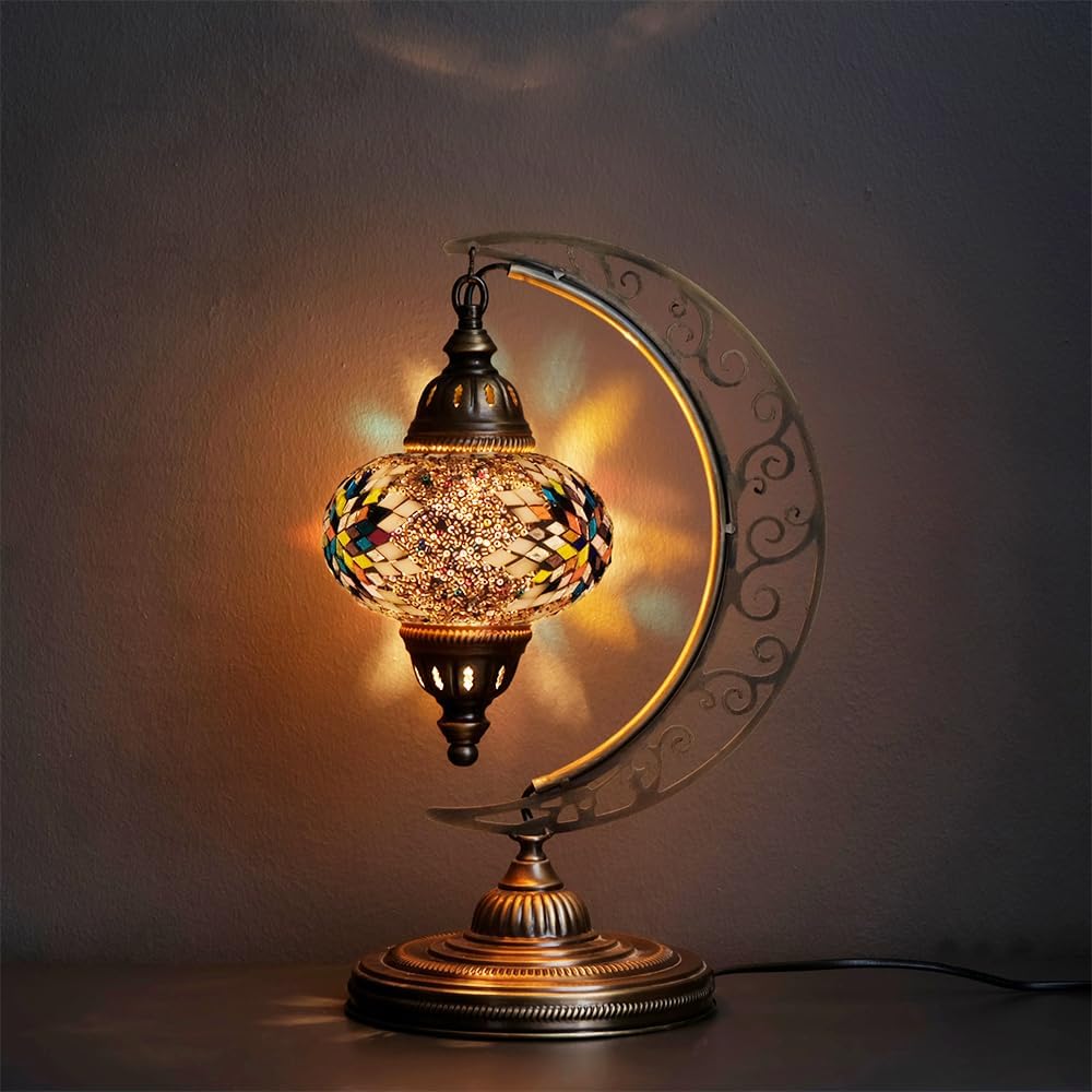 Asylove Turkish Moon Lamp Mosaic Moroccan Table Lighting