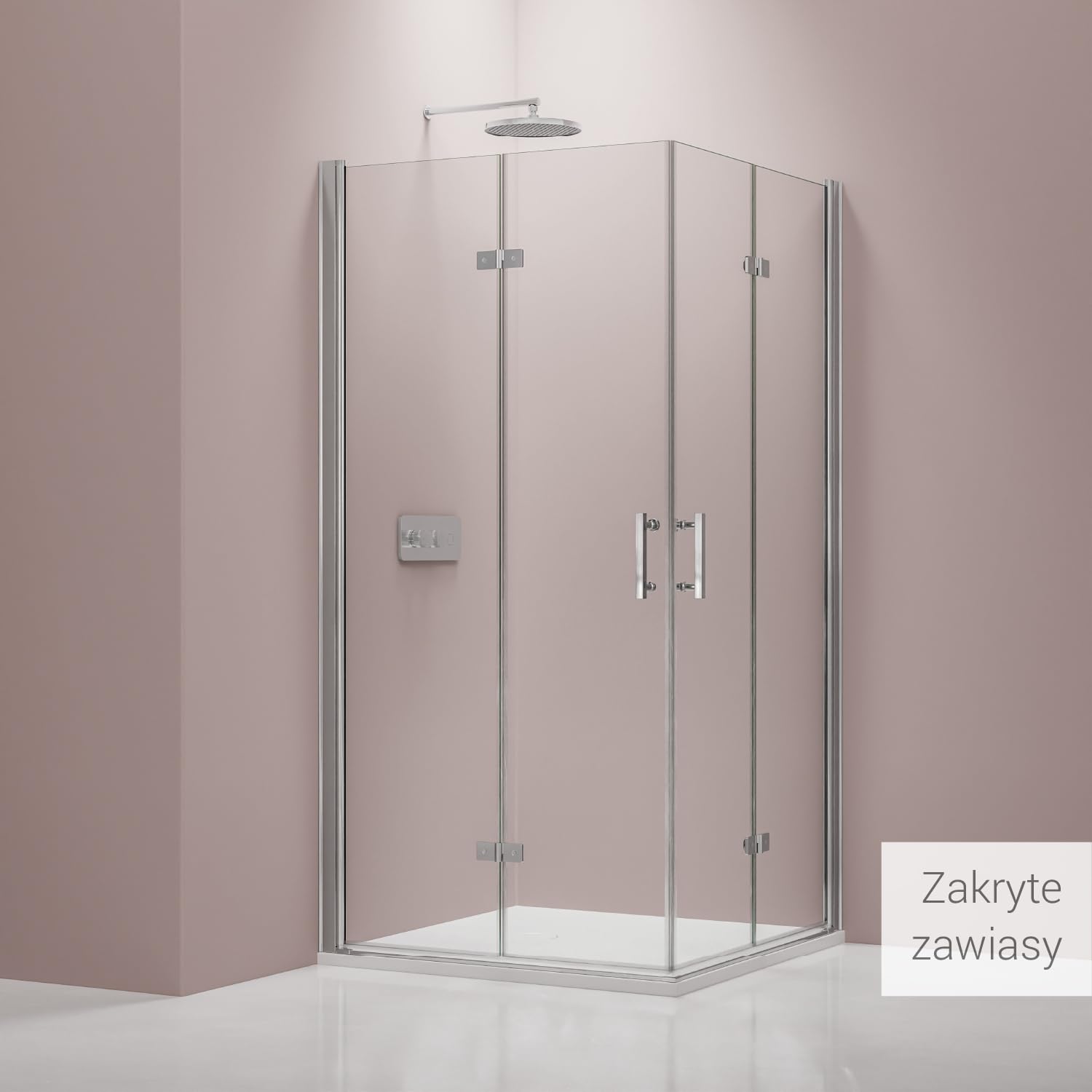 BERNSTEIN Prysznic narożny z drzwiami składanymi Kabina prysznicowa DX213 wejście narożne 75 x 100 cm (prawe x lewe) 8mm ESG z mechanizmem podnoszenia/opuszczania prysznic klamka ze stali nierdzewnej