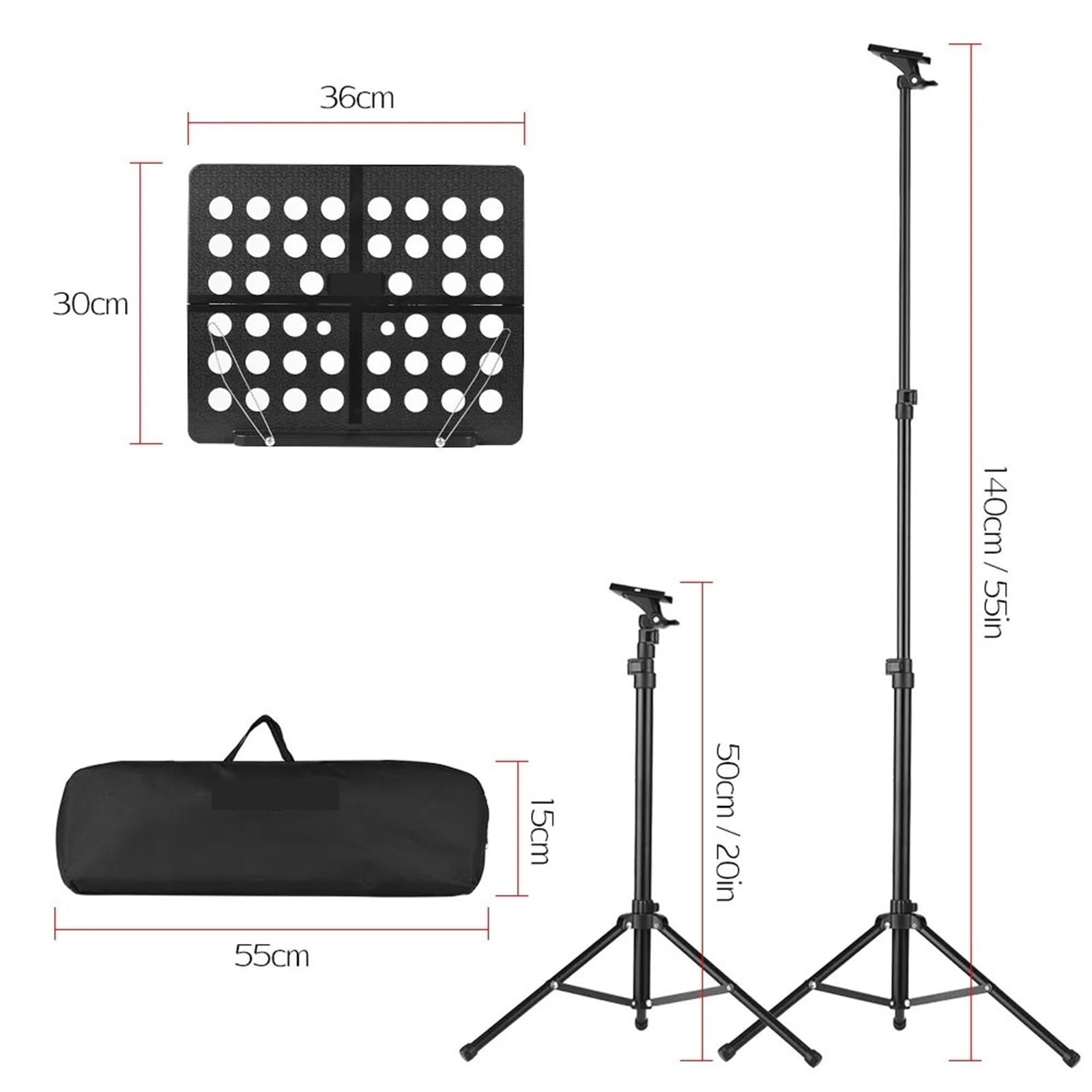 Notenständer Zusammenklappbarer Notenständer for Gitarre, Notenständer aus Aluminiumlegierung mit Tragetasche for Violine, Klavier, Gitarre Klapp-Notenständer(Type B Black)