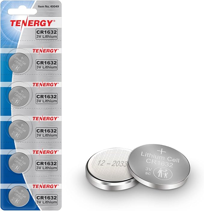 Tenergy CR1632 3V Lithium Button Cell, for Watches, Key Fobs, Calculators, Medical Devices, and More, 5 Count (Pack of 1)