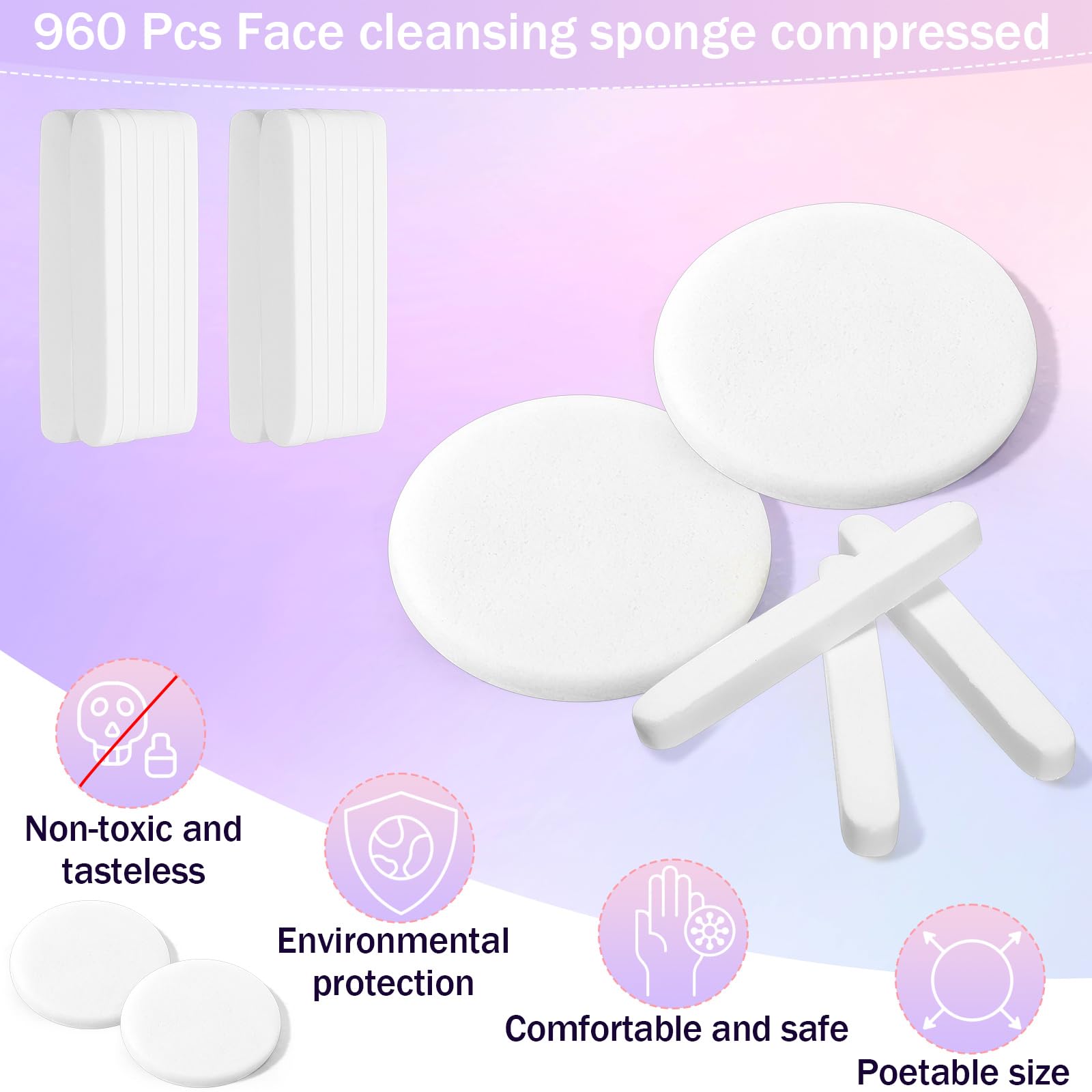 Mifoci 960 esponjas faciales comprimidas para esteticistas, almohadillas de esponja de eliminación de maquillaje para mujeres, spa exfoliante facial (blanco)