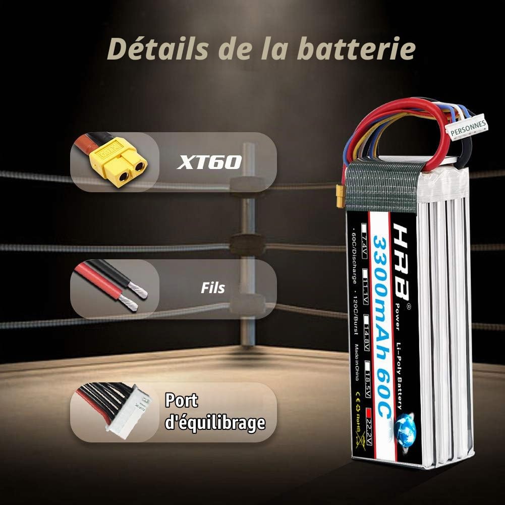 HRB 2PCS 6S 22.2V 3300mAh 60C Lipo Batterie avec XT60 Plug pour RC Hélicoptère Avion Voiture Bateau Camion