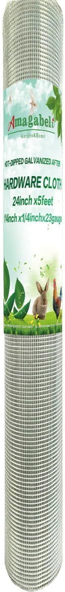 1/4 Mesh 24in x 5feet Hardware Cloth Galvanized Welded Cage Wire Chicken Run Coops Square Poultry Netting Hot Dipped Snake Excluding Rabbit Ducks Pen Black Dirt Sifter Window Dryer Vent Cover Fences