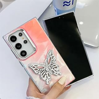 Zebana Samsung Galaxy S24 Ultra ile Uyumlu Kılıf Zebana Standlı Kelebek Silikon Kılıf Desen 1