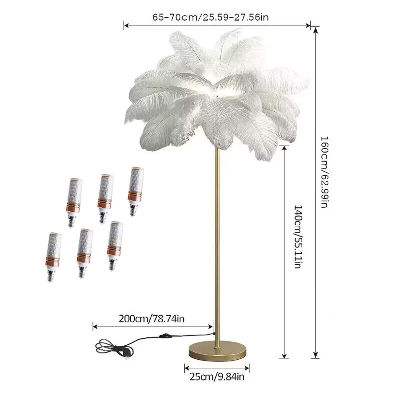 KKXXYQFC Lampada da dimmerabile da 160 cm con Piume di Struzzo Naturali Lampada da Lettura a LED da Perfetta per L'Ufficio e la Decorazione della casa