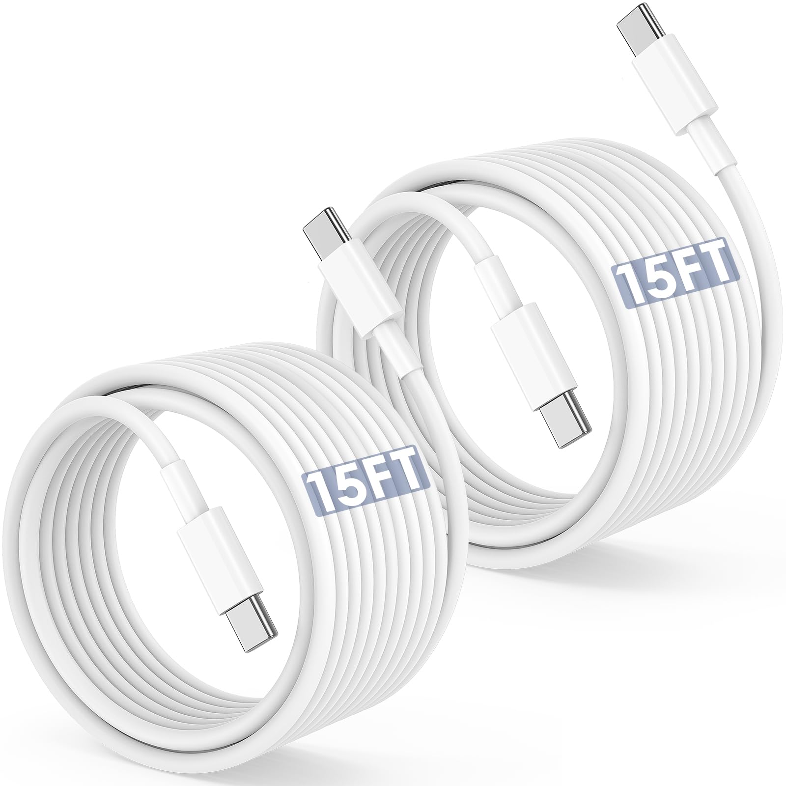 긴 USB C to USB C 케이블 4.6m(15피트), 아이폰 17 16 15 프로 맥스용 60W 고속 충전 타입 C to 타입 C 충전기 코드 아이폰 17 16 15/16 15 플러스/17 에어/17 16 15 프로, 아이패드 프로/에어, 맥북, 갤럭시 S25-화이트