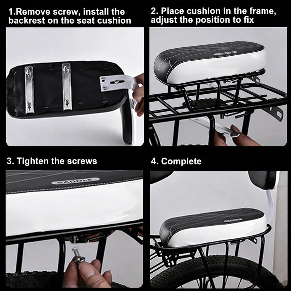Seggiolino Bici Posteriore Universale con Schienale, Kit Cuscino, Braccioli e Poggiapiedi Regolabile, Sedile Posteriore Bicicletta per Bambini, Ragazzi e Adulti