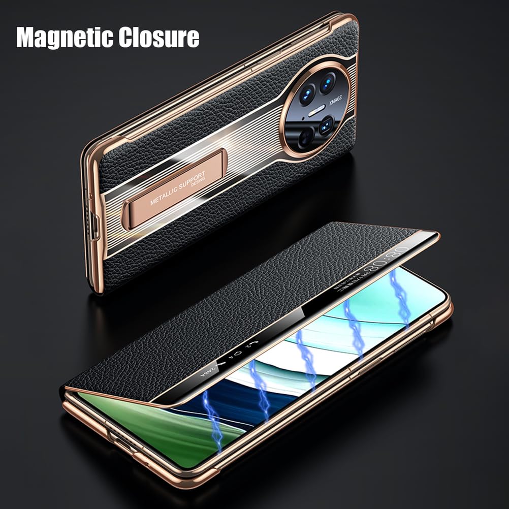 Magnetyczne etui z klapką do HUAWEI Mate X6, etui z prawdziwej skóry z funkcją widoku okna, podpórka, luksusowe, odporne na wstrząsy, smukłe etui, fioletowe, Mate X6