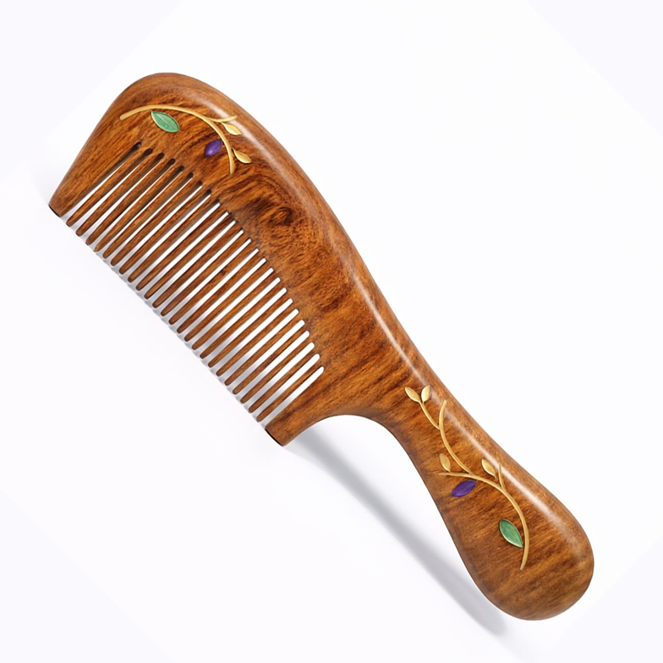 Peine de madera de sándalo, hecho a mano, peine de madera de sándalo, antiestático, peine de pelo de dientes finos para mujeres, peine para barba, buen regalo (Forever Young)