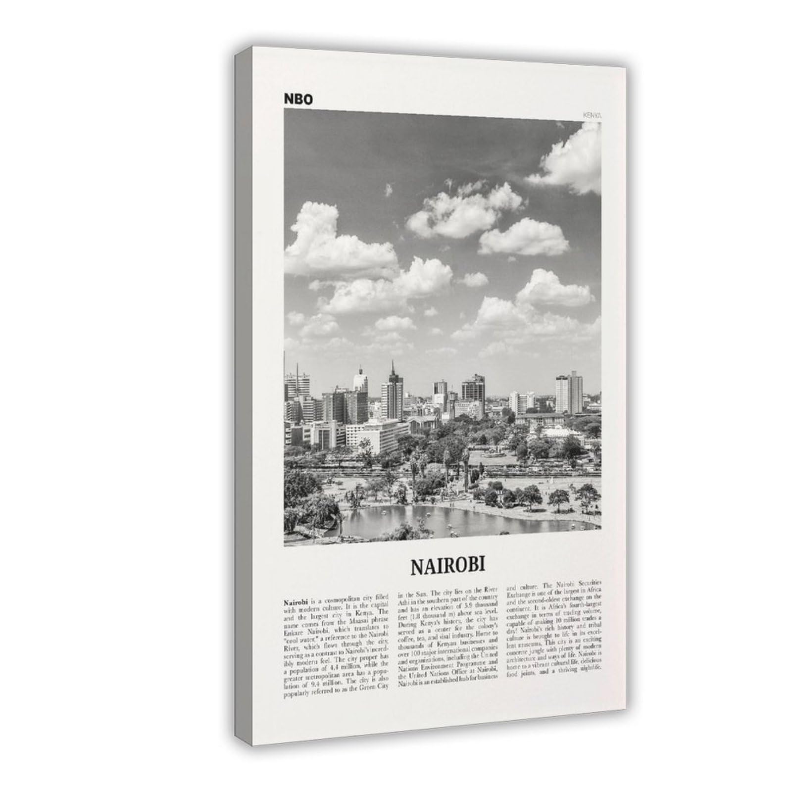Nairobi czarno-biały, Kenia, Nyrobi, Afryka retro mapa miasta podróż krajobraz płótno sztuka dekoracja ścienna plakaty dom bar restauracja garaż kawiarnia logo prezent 24 x 36 cali (60 x 90 cm)