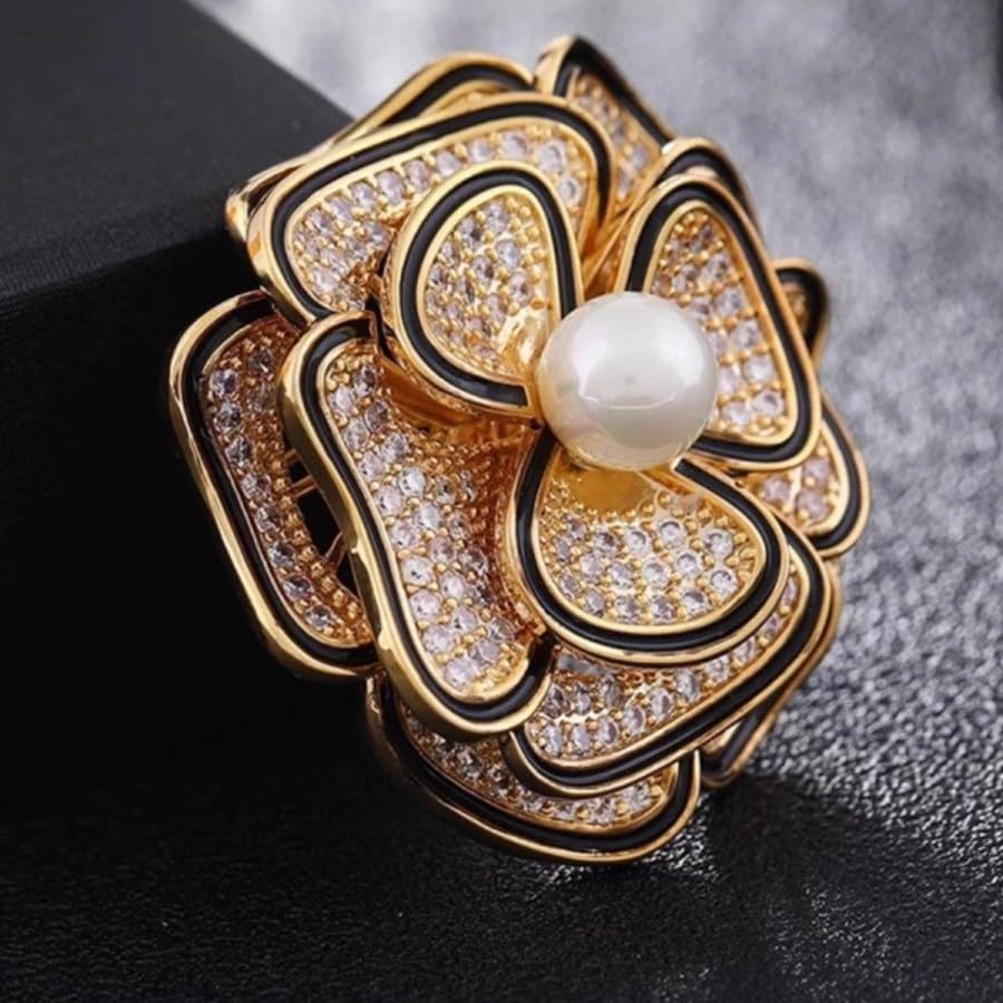 Image of Elegant Floral Brooch Pins for Women, Crystal Pearl Rhinestone CZ Flower Lapel Pin Wedding Party Exquisite Brooches and Pins for Women Ladies