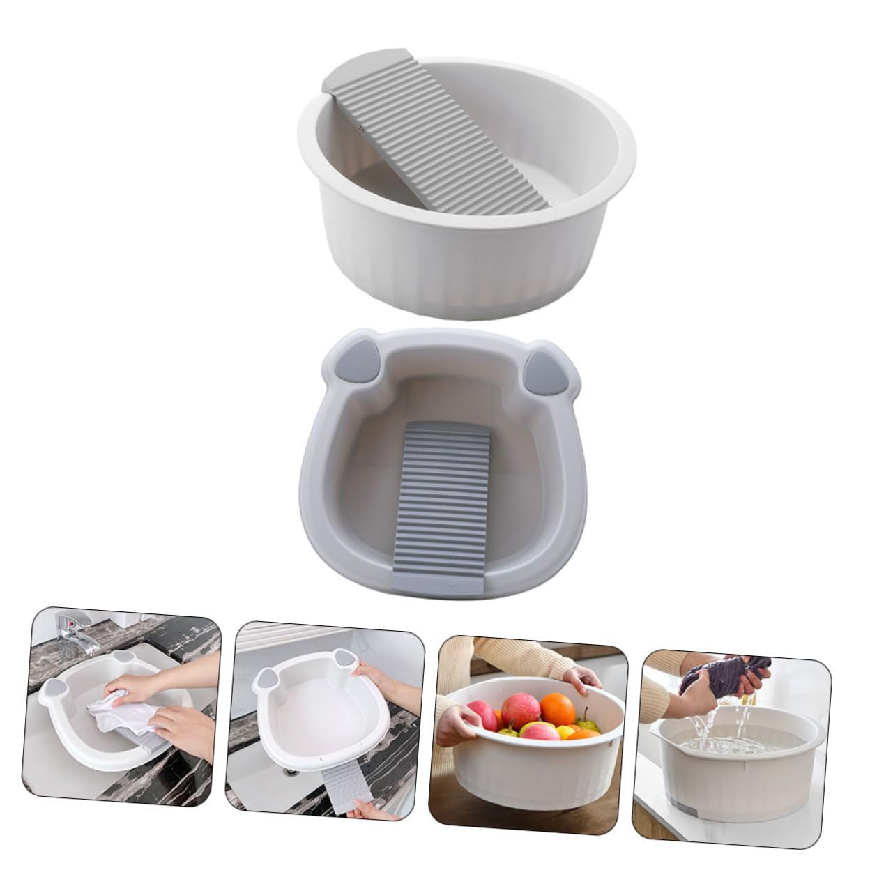 TOPBATHY 2 Pezzi Lavatoio Portatile con Tavola per Lavaggio Lavabo Antiscivolo per Bucato e Uso per Dormitori Include Scrubbing Board e Design Compatto